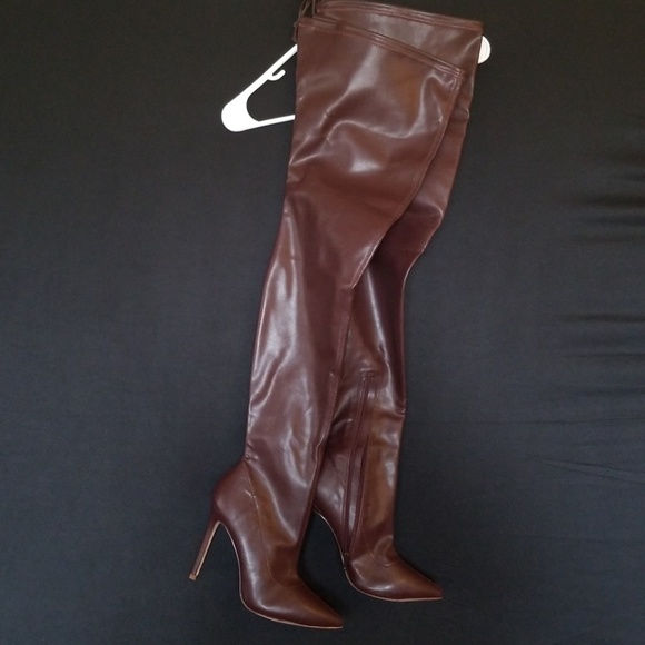 burgundy leather thigh high boots